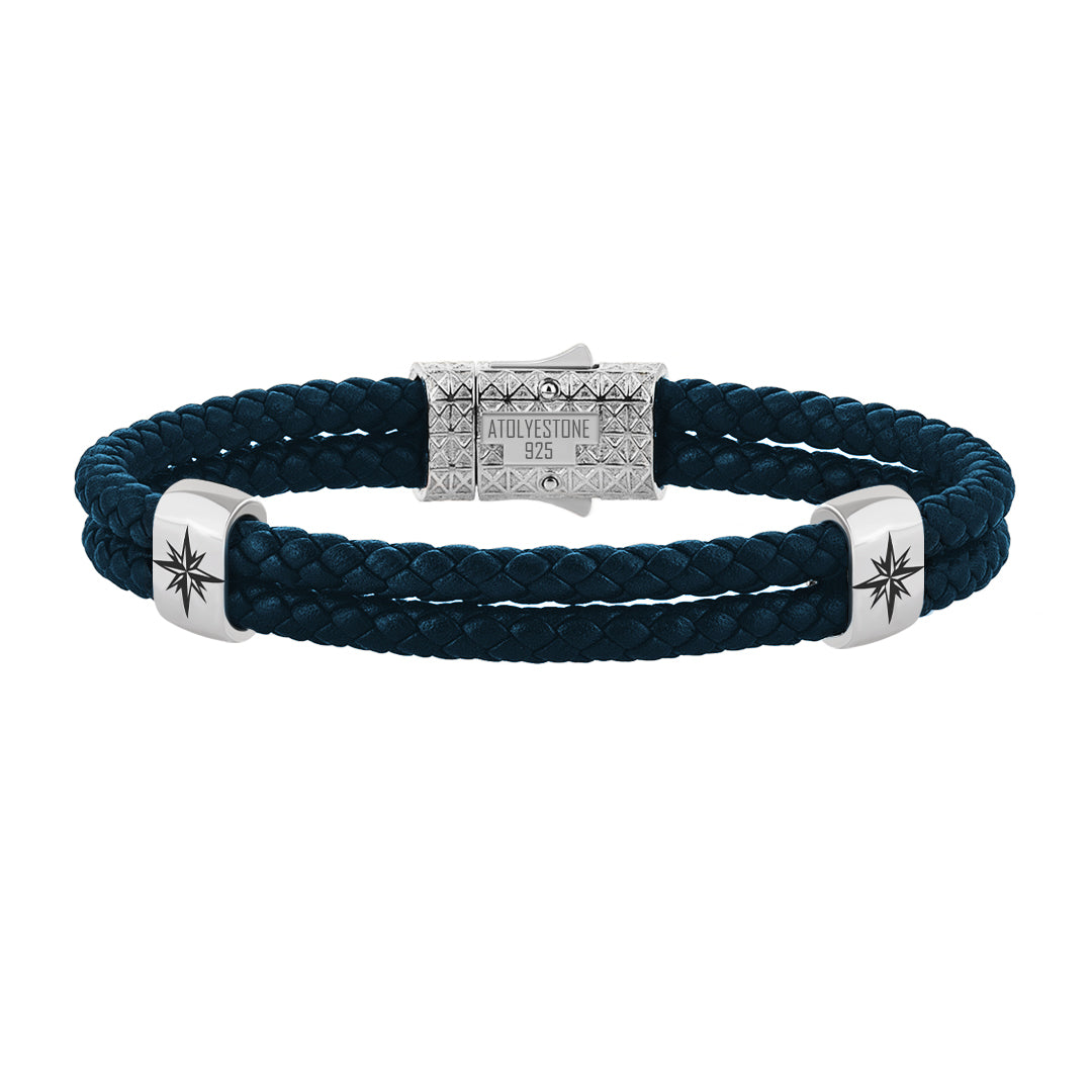 Atolyestone North Star Elements 925 Solid Silver - Navy Leather Silver