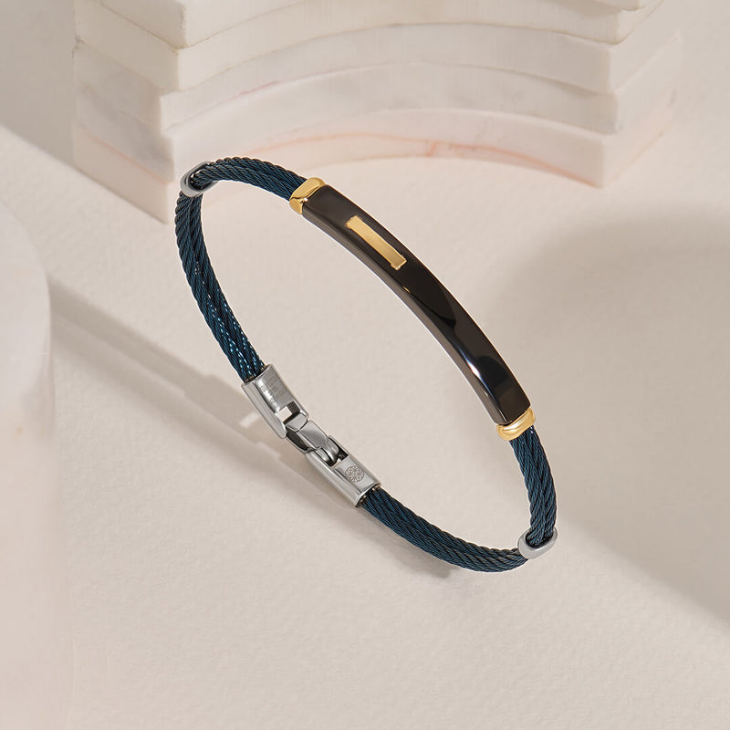 Azure Colored Double Steel Cable Bracelet for Men