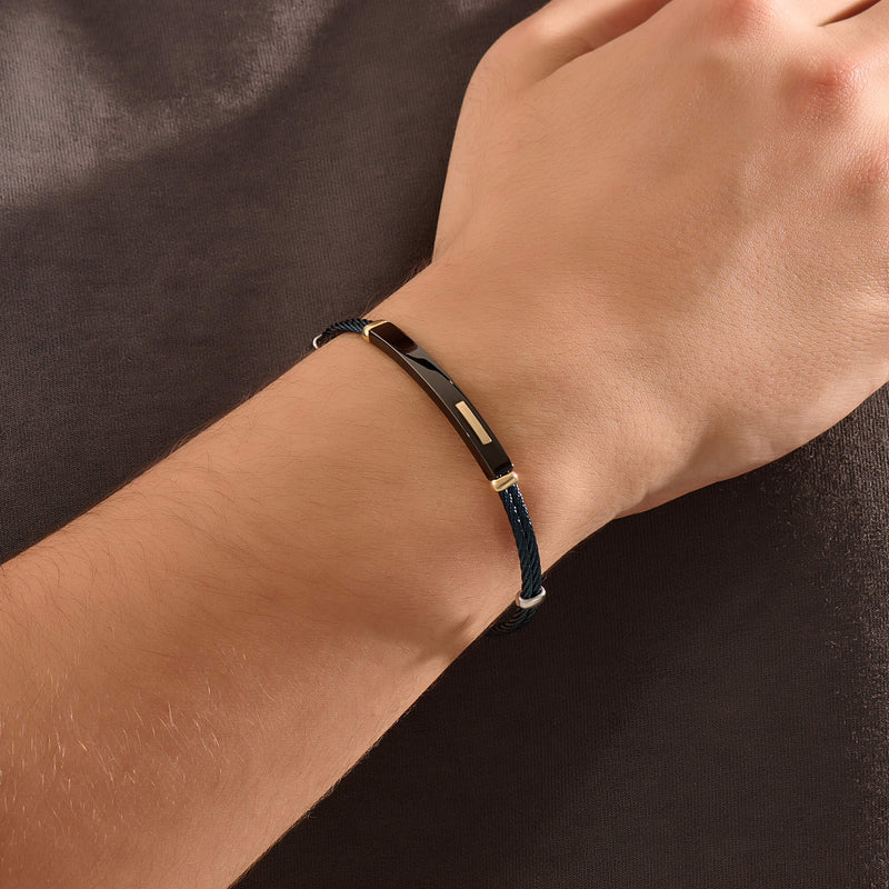 Men's Azure Noir Double Cable Bracelet with 14K Solid Yellow Gold Accents
