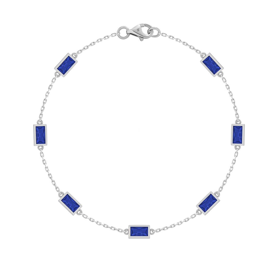 Baguette Chain Bracelet in Solid Gold - White Gold & Sapphire