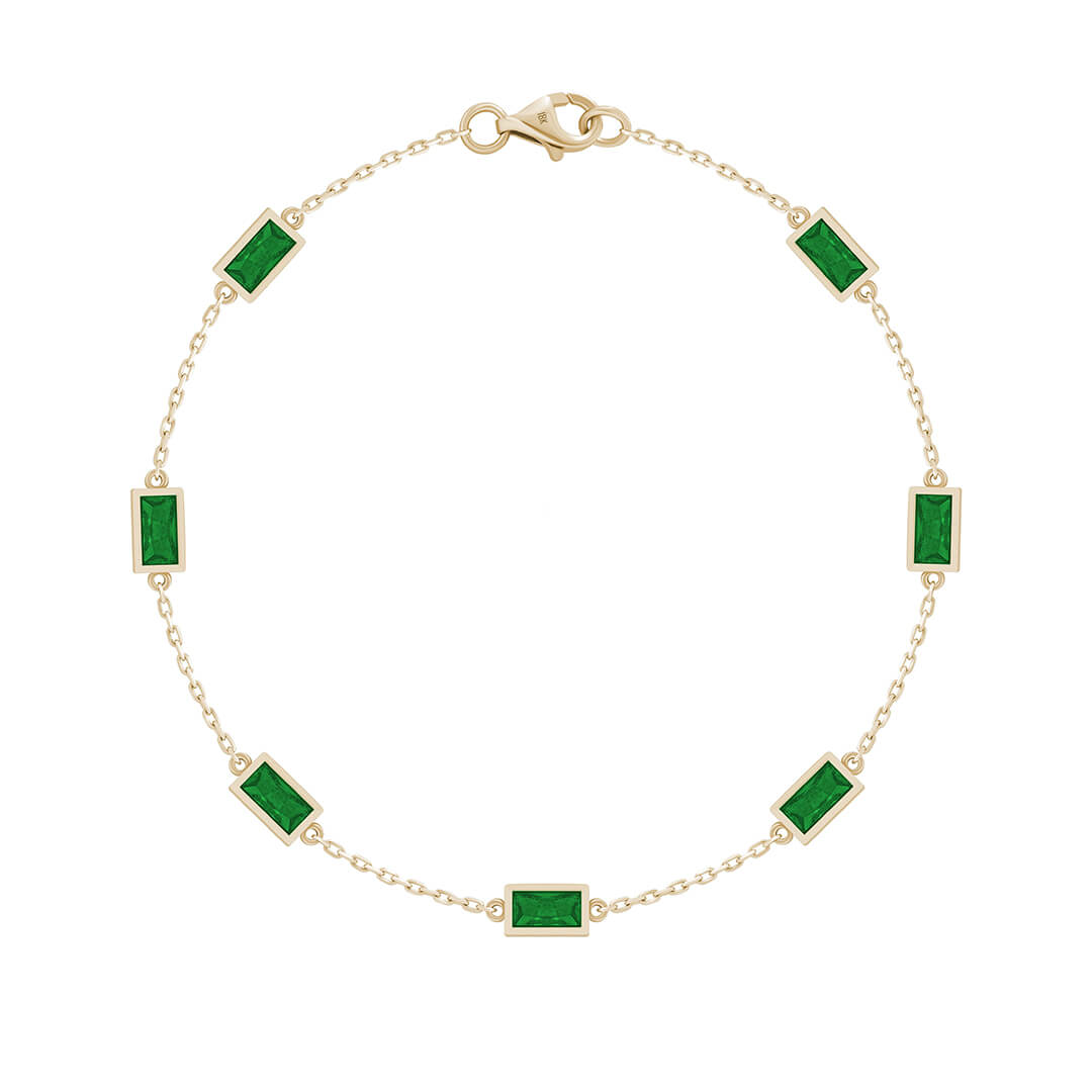 Baguette Chain Bracelet in Solid Gold - Yellow Gold & Emerald