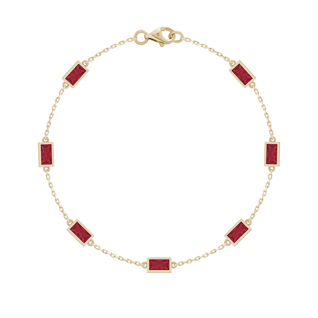 Baguette Chain Bracelet in Solid Gold - Yellow Gold & Ruby