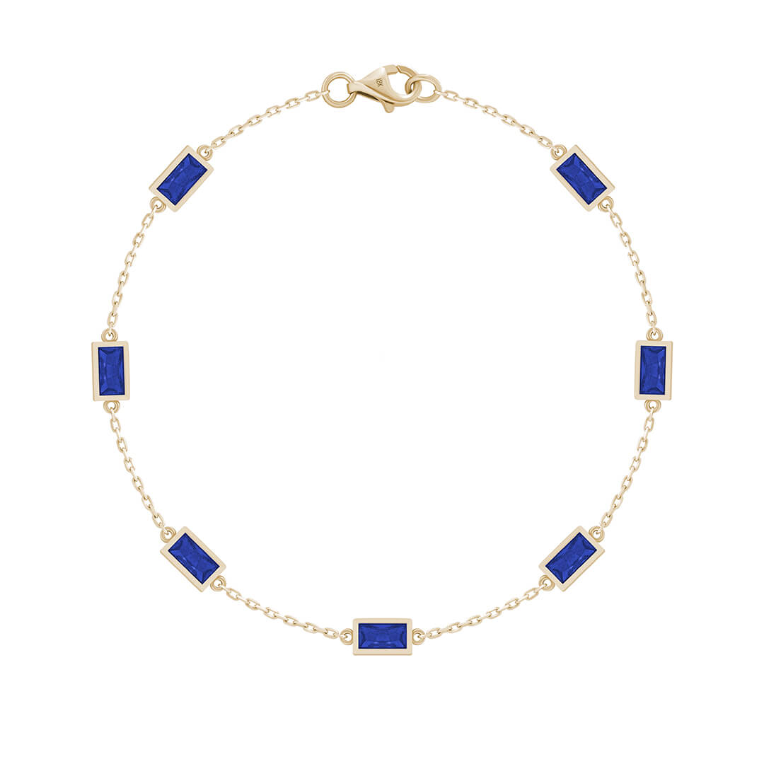 Baguette Chain Bracelet in Solid Gold - Yellow Gold & Sapphire