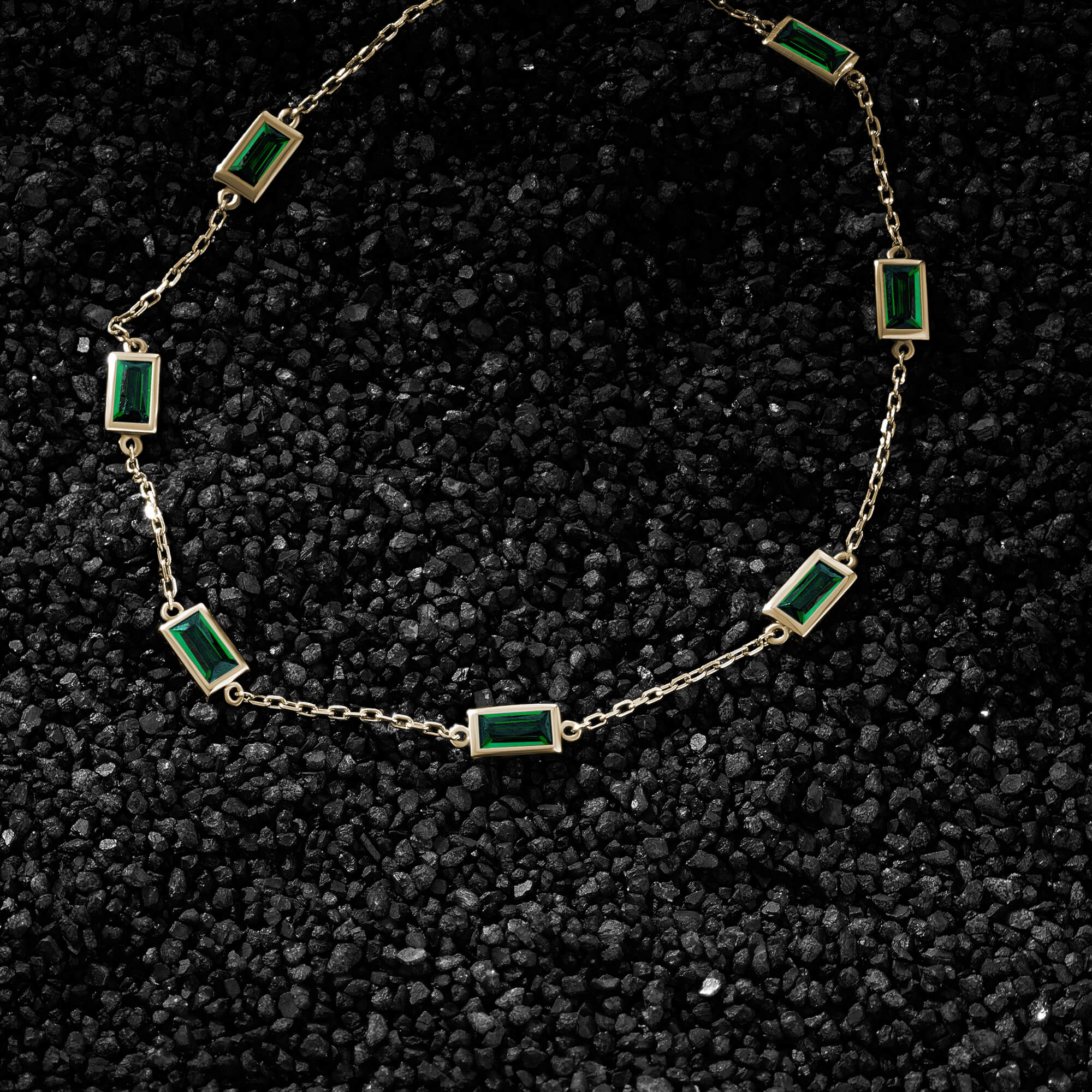 Solid Gold Baguette Stone Chain Bracelet