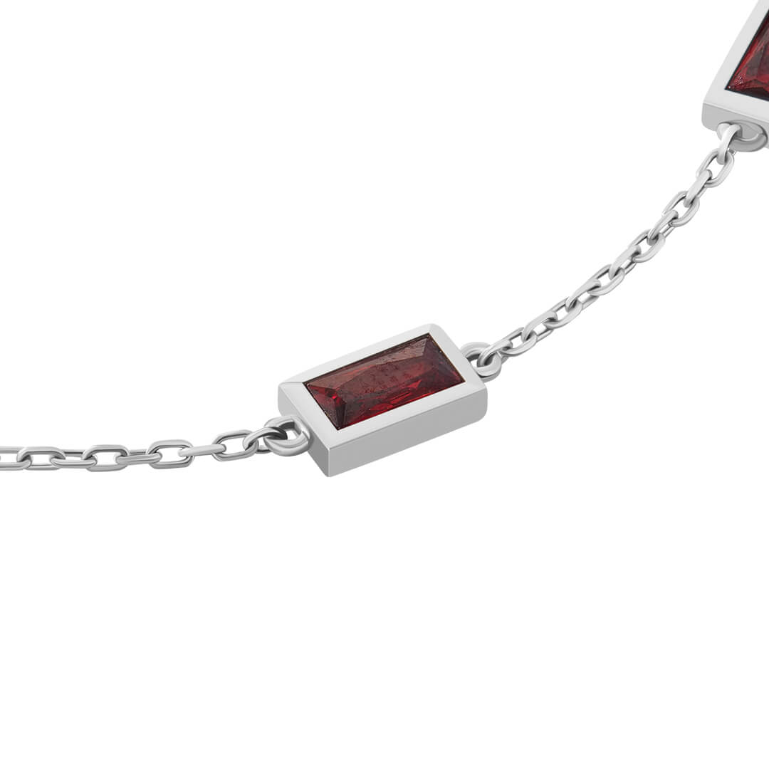 Baguette Chain Bracelet in Solid 925 Silver Stone Detail