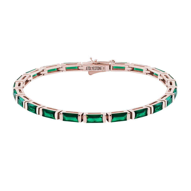 Men's Baguette Emerald Tennis Bracelets in 14K Solid Rose Gold