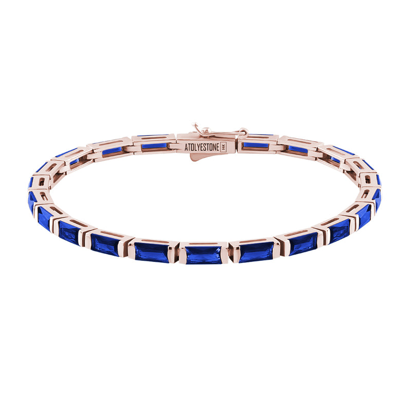 Men's Baguette Sapphire Tennis Bracelets in 14K Solid Rose Gold