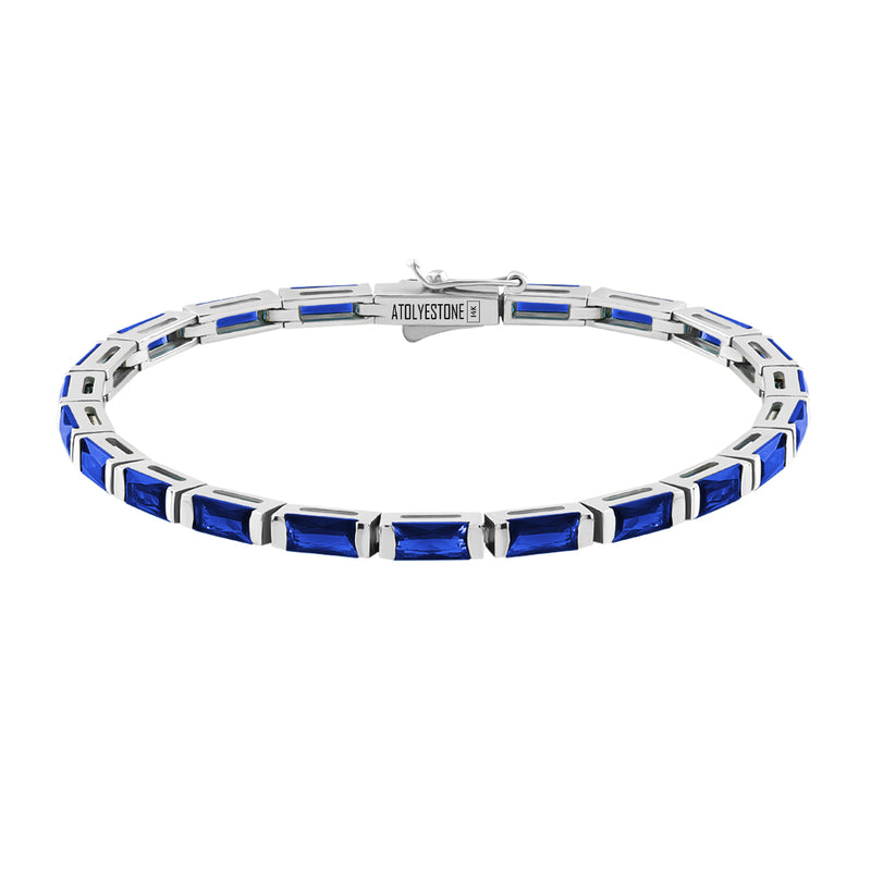 Men's Baguette Sapphire Tennis Bracelets in 14K Solid White Gold