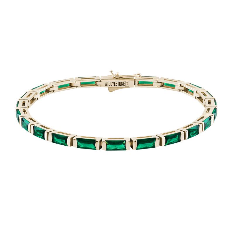 Men's Baguette Emerald Tennis Bracelets in 14K Solid Yellow Gold