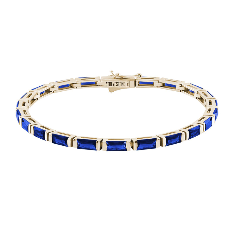 Men's Baguette Sapphire Tennis Bracelets in 14K Solid Yellow Gold