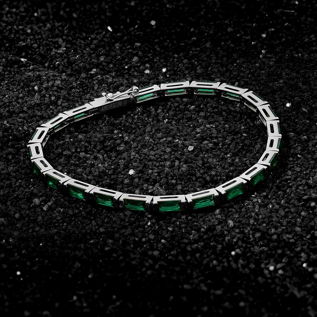 Men's Baguette Lab-Grown Tennis Bracelets in 14K Solid Gold