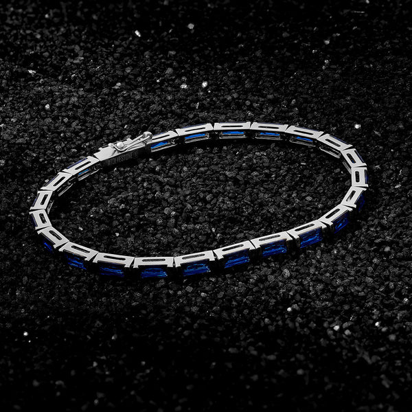 Men's Baguette Gemstone Tennis Bracelets in Solid Silver