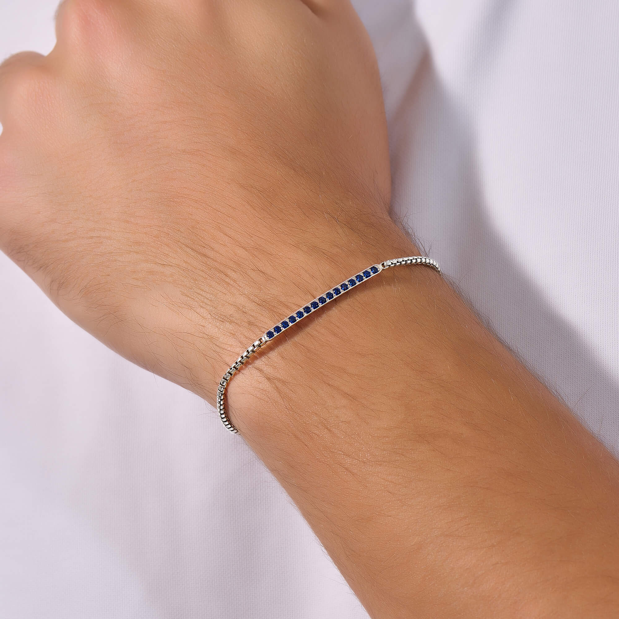 Men's Bar Chain Bracelet in Solid White Gold