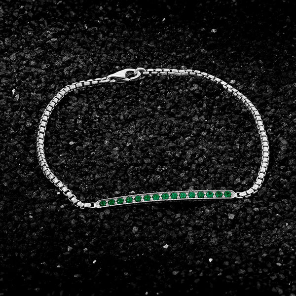 14K Solid Gold Emerald Pave Chain Bracelet