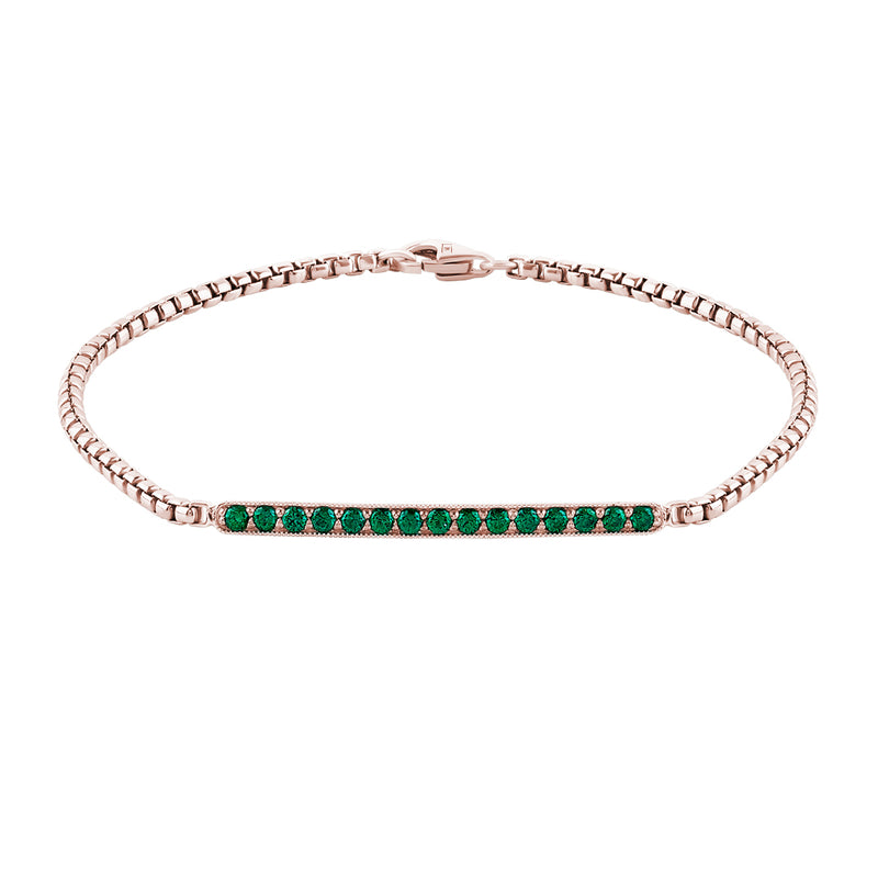 14K Solid Rose Gold Emerald Pave Chain Bracelet