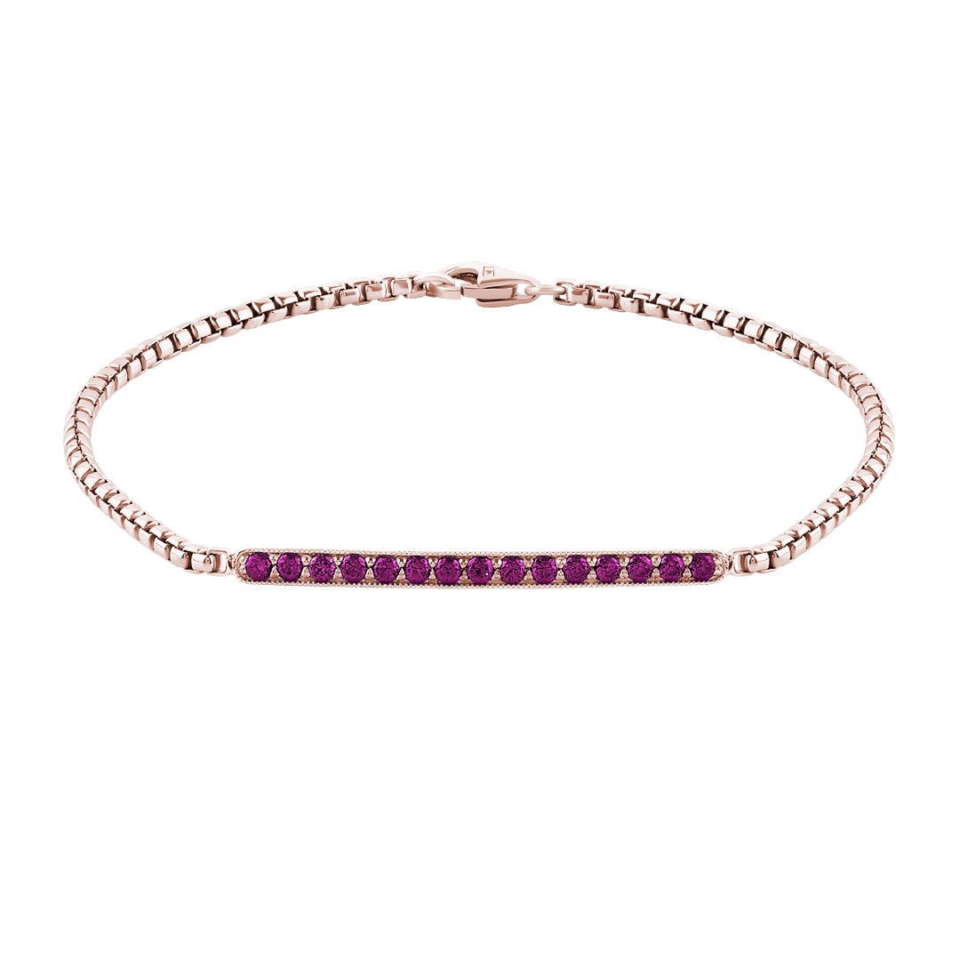 14K Solid Rose Gold Ruby Pave Chain Bracelet