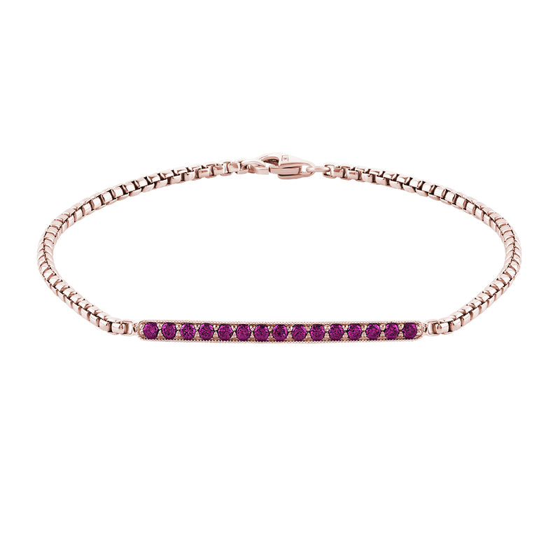 14K Solid Rose Gold Ruby Pave Chain Bracelet