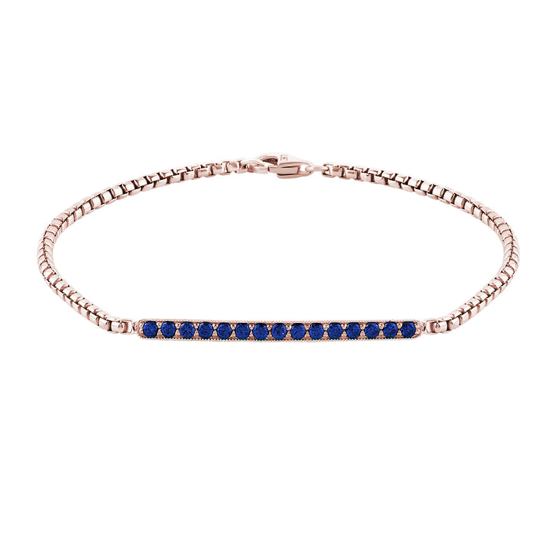 14K Solid Rose Gold Sapphire Pave Chain Bracelet