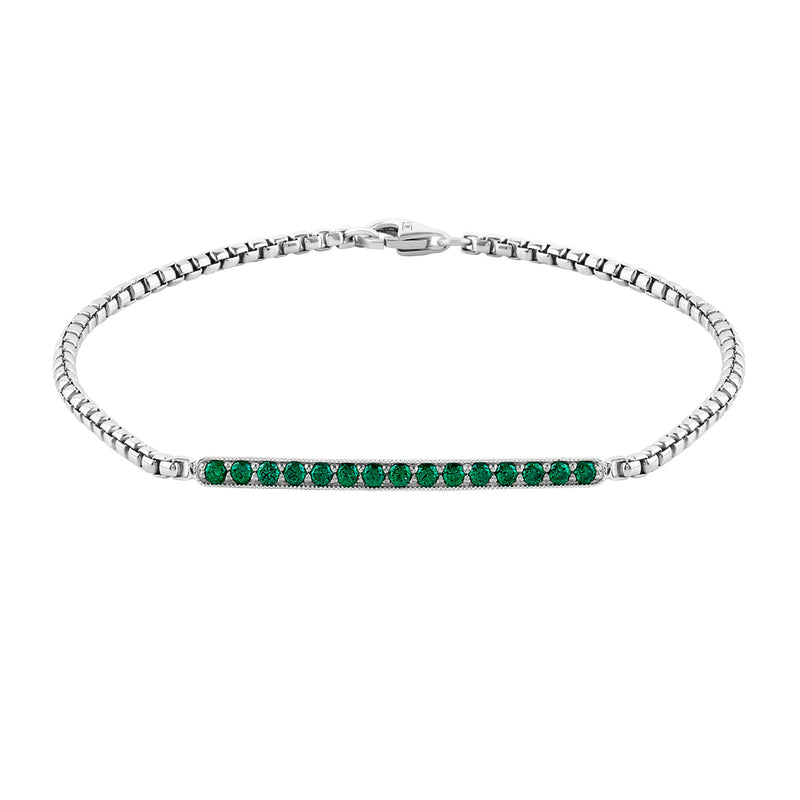 14K Solid White Gold Emerald Pave Chain Bracelet