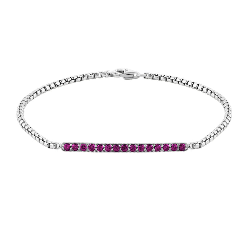 14K Solid White Gold Ruby Pave Chain Bracelet