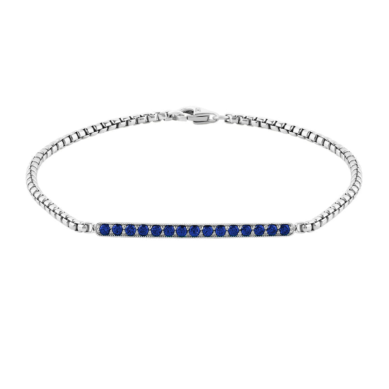 14K Solid White Gold Sapphire Pave Chain Bracelet