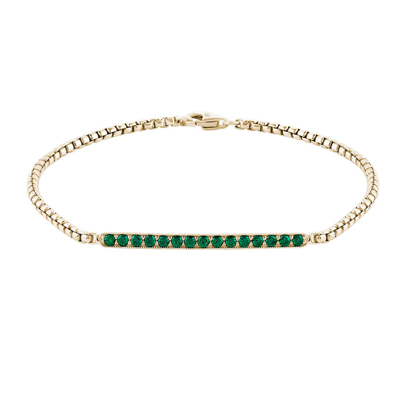 14K Solid Yellow Gold Emerald Pave Chain Bracelet