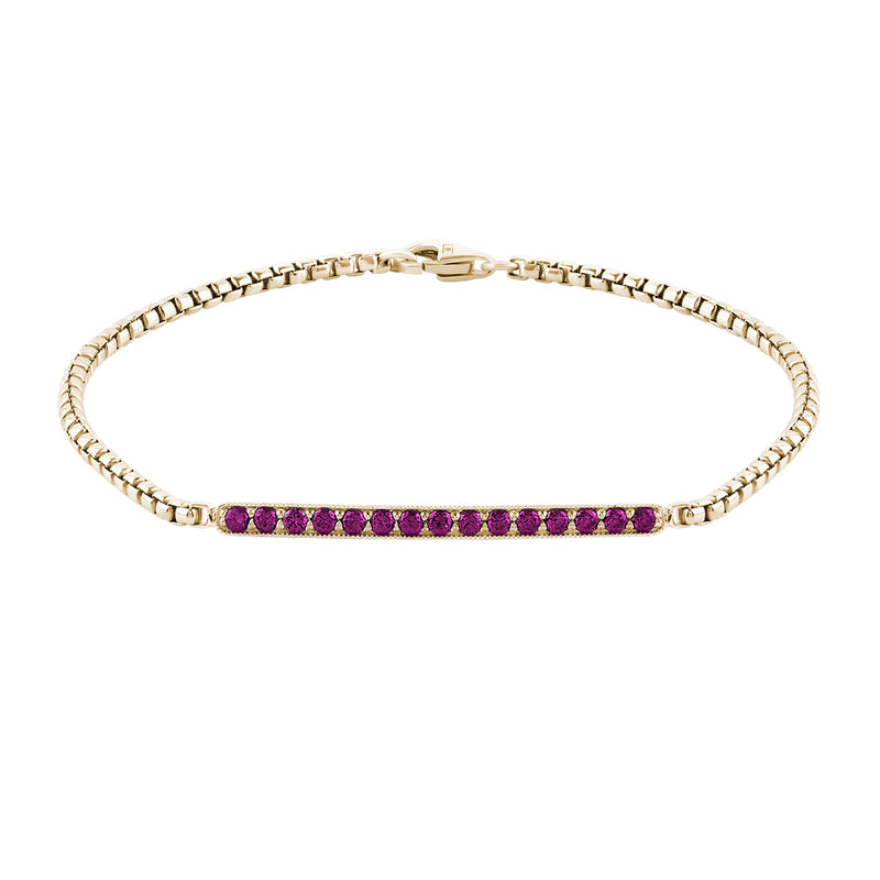 14K Solid Yellow Gold Ruby Pave Chain Bracelet