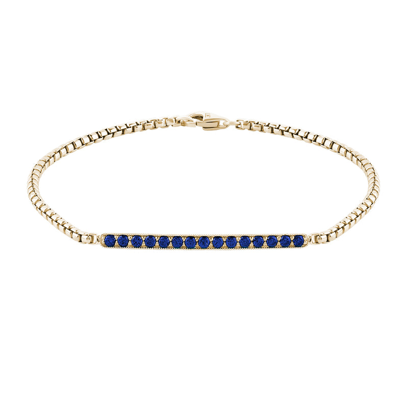 14K Solid Yellow Gold Sapphire Pave Chain Bracelet