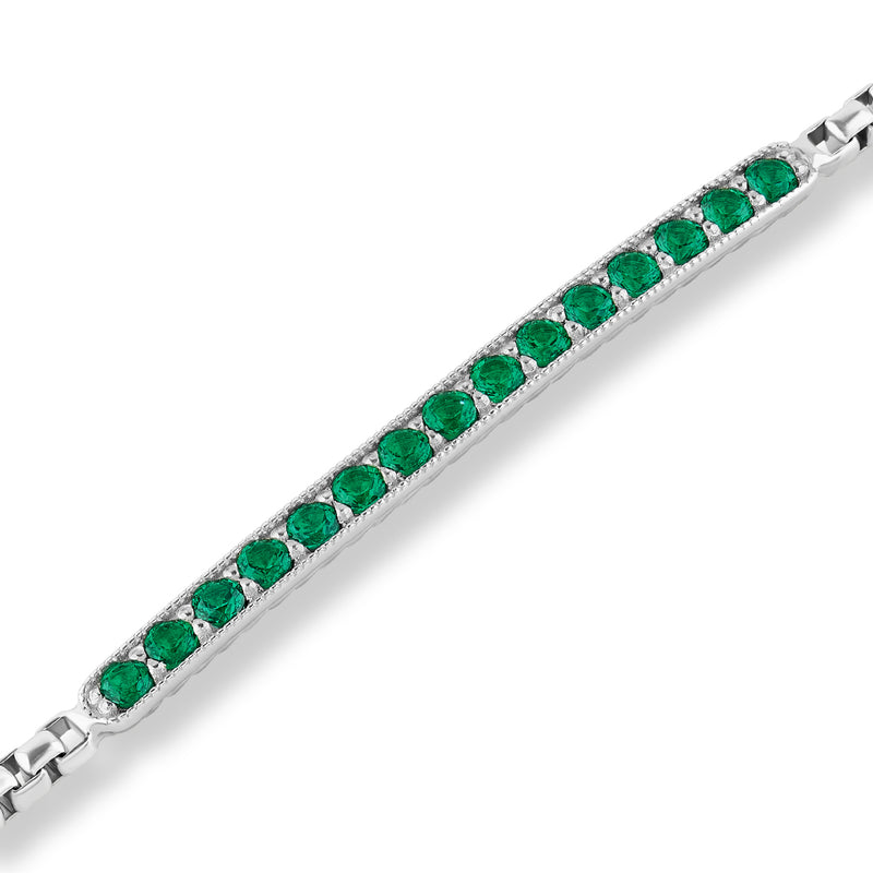 Emerald Pave Bar Box Chain bracelet in 925 Sterling Silver