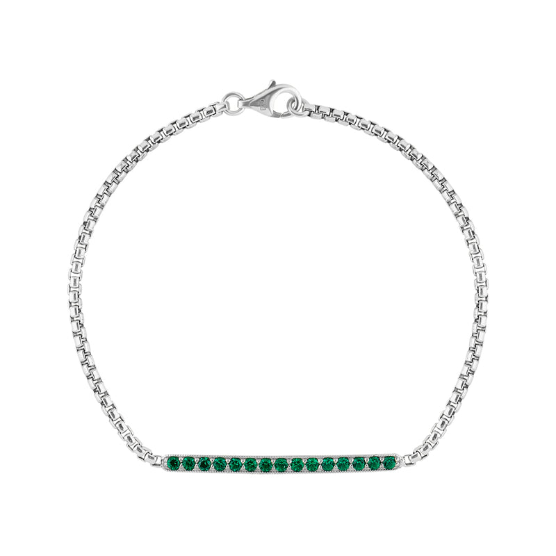 Lab-Grown Emerald Pave Bar Box Chain Bracelet in 925 Sterling Silver