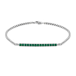 925 Sterling Silver Emerald Pave Bar Chain Bracelet - Atolyestone