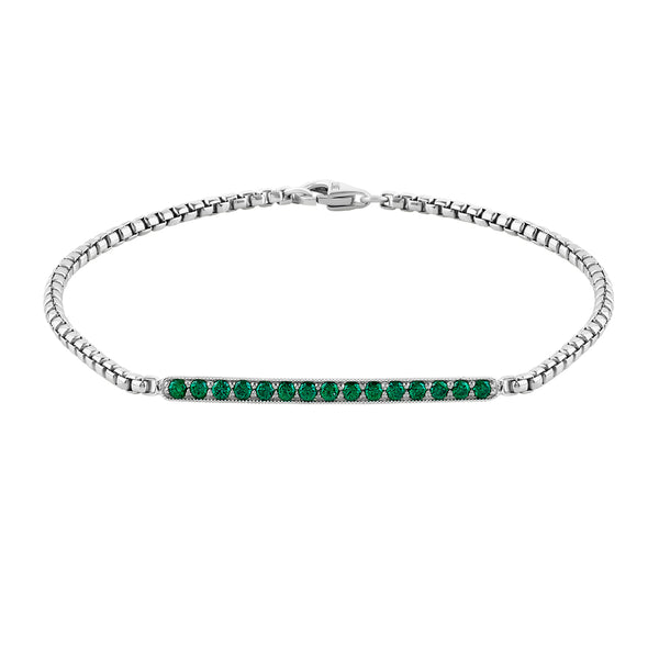 925 Sterling Silver Emerald Pave Bar Chain Bracelet - Atolyestone