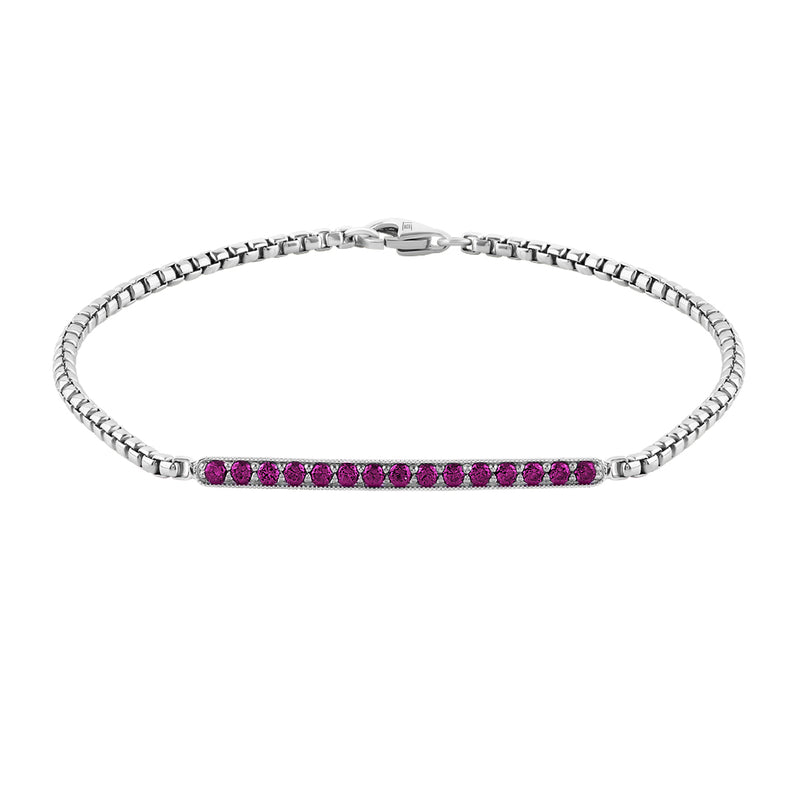 925 Sterling Silver Ruby Pave Bar Chain Bracelet - Atolyestone