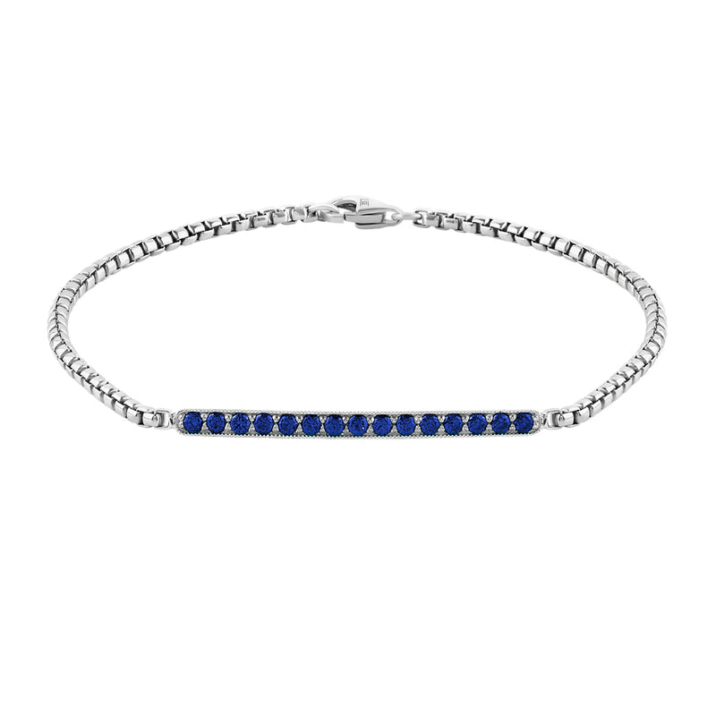 925 Sterling Silver Sapphire Pave Bar Chain Bracelet - Atolyestone