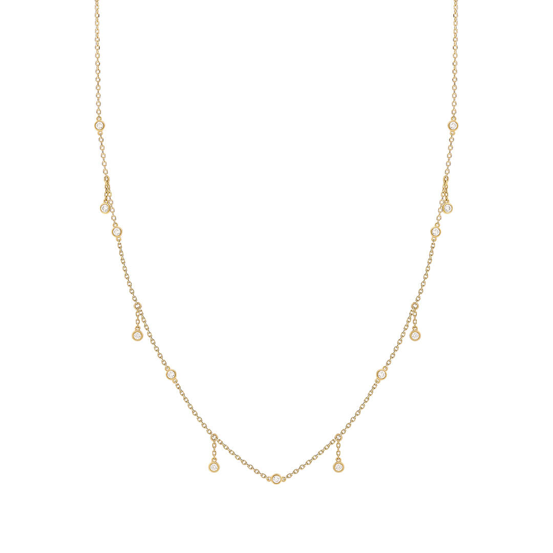 Bezel Diamond Fringe Necklace in Solid Gold