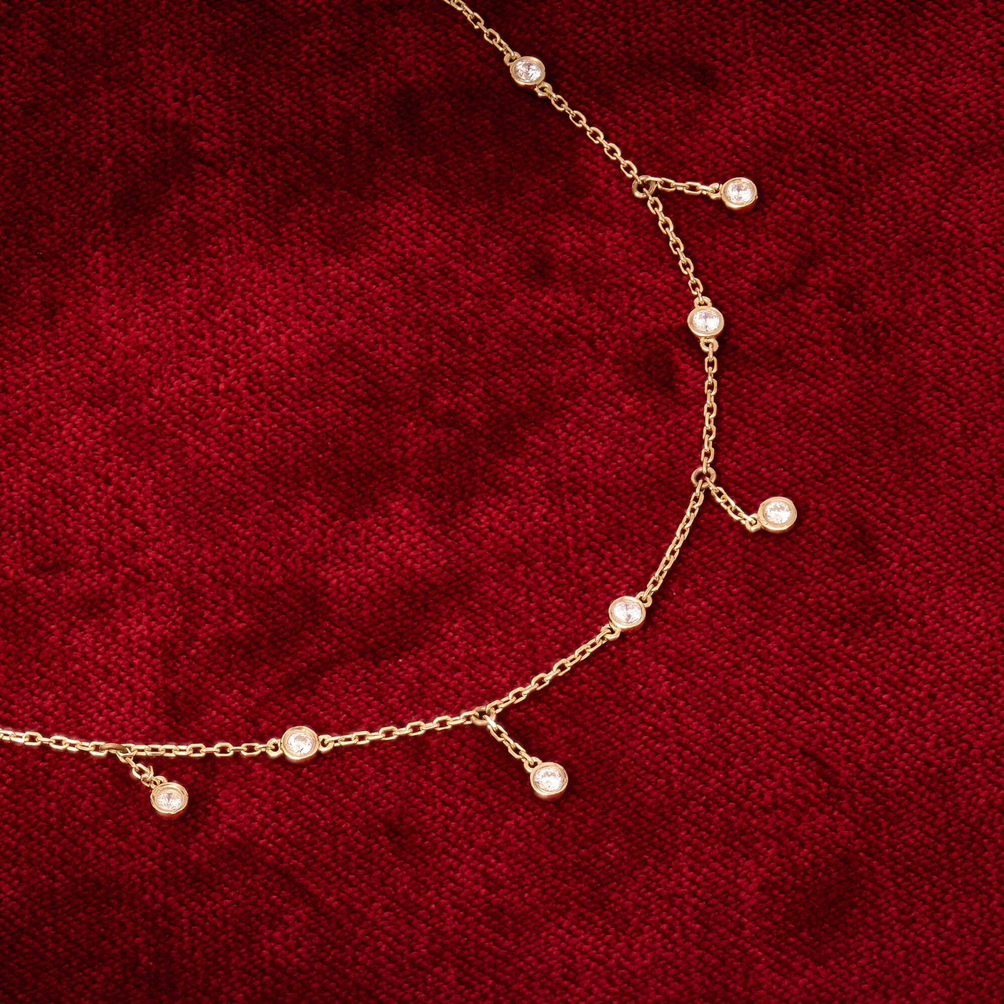 Bezel Fringe Necklace with Diamonds in Solid Yellow Gold