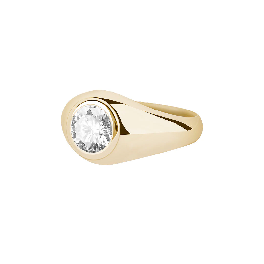 Solid Yellow Gold Moissanite Signet Ring for Men