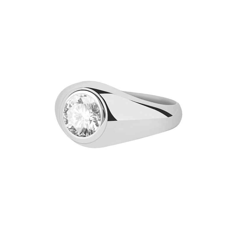 Solid White Gold Moissanite Signet Ring for Men