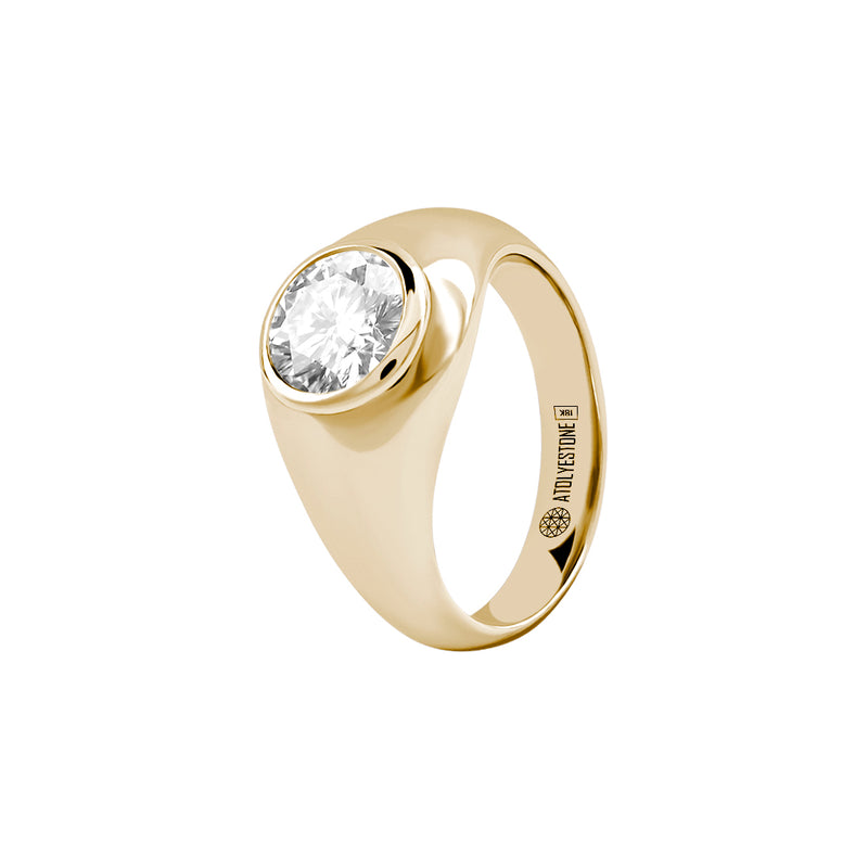 Men's 1.95ct Round Cut Moissanite Signet Ring in Solid Gold