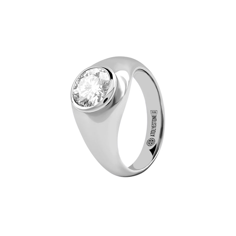 Men's 1.95ct Round-cut Moissanite Signet Ring in Sterling Silver