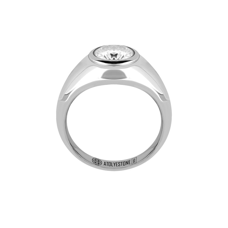 Men's Bezel 1.95ct Moissanite Signet Ring in 925 Solid Silver