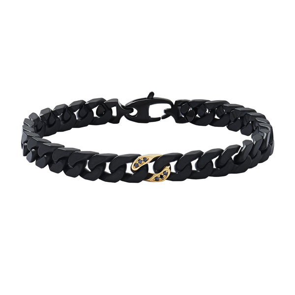 Black Ceramic Diamond Miami Cuban Links Bracelet with Solid 14K Yellow Gold