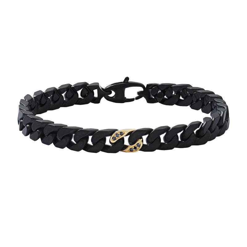 Black Ceramic Diamond Miami Cuban Links Bracelet with Solid 14K Yellow Gold