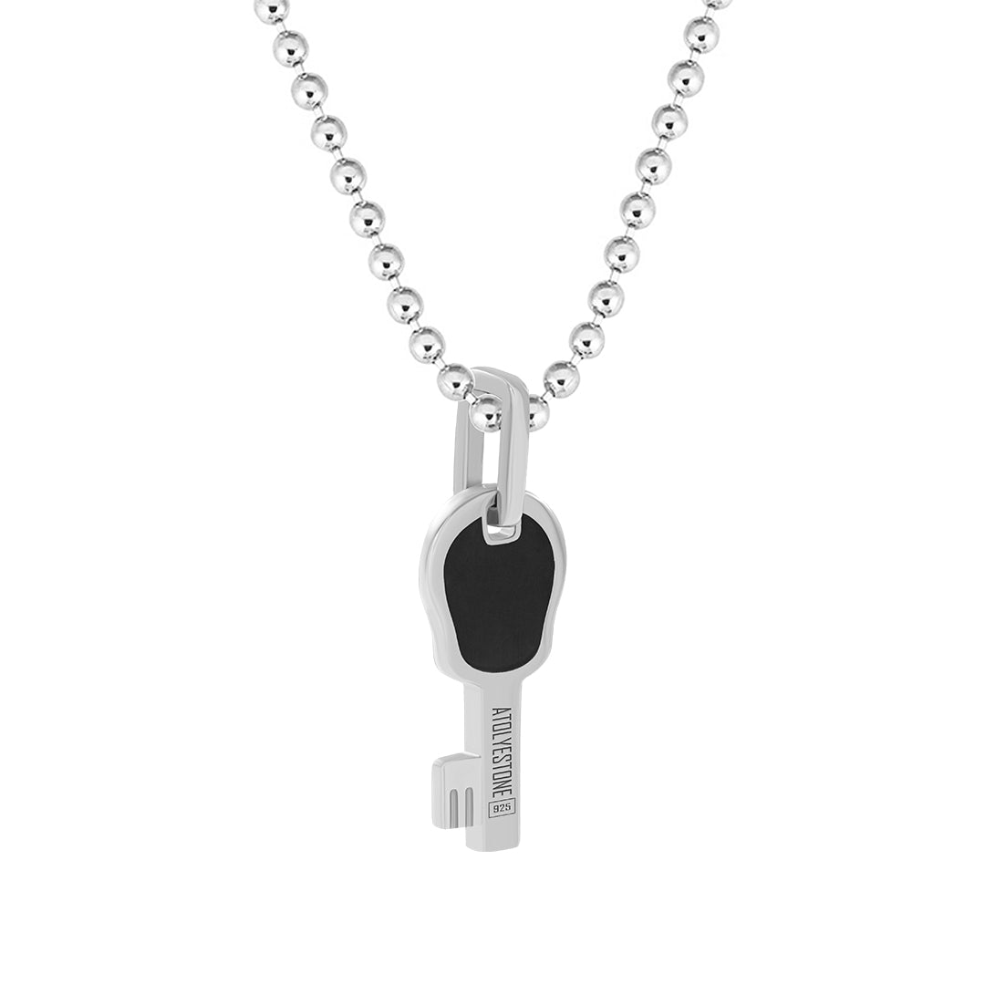 Solid Silver Black Enamel Key Pendant