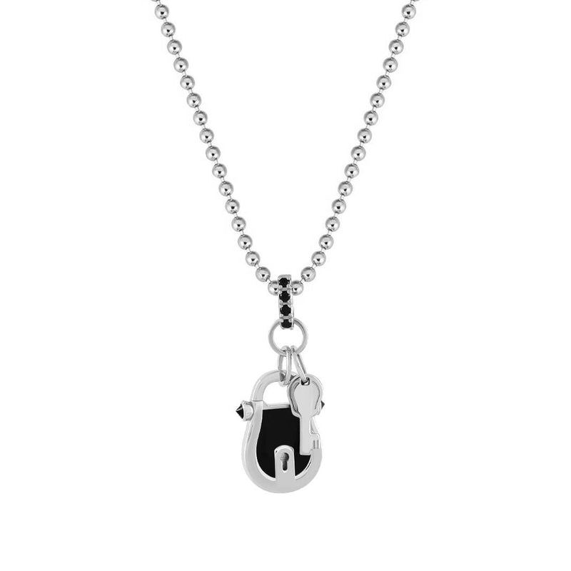 Black Enamel Lock and Key Pendant in 925 Silver