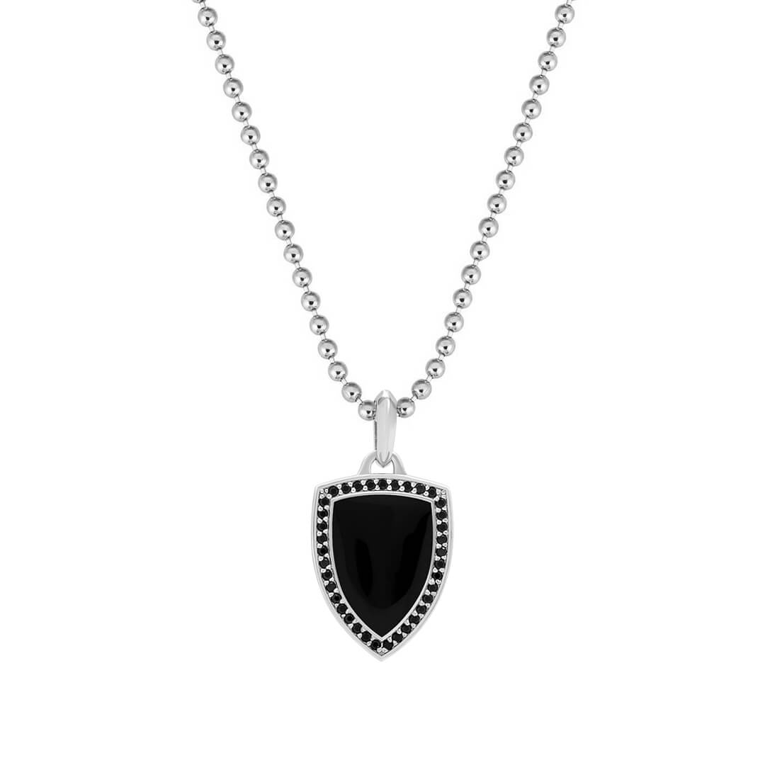 Black Enamel Shield Pendant in 925 Sterling Silver