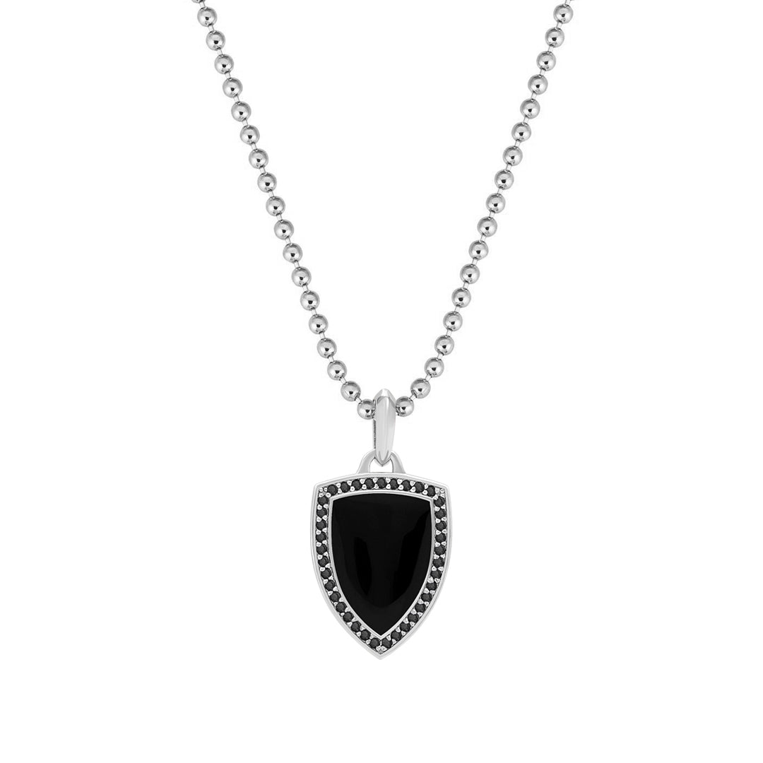 925 Sterling Silver Diamond Pave Black Shield Pendant