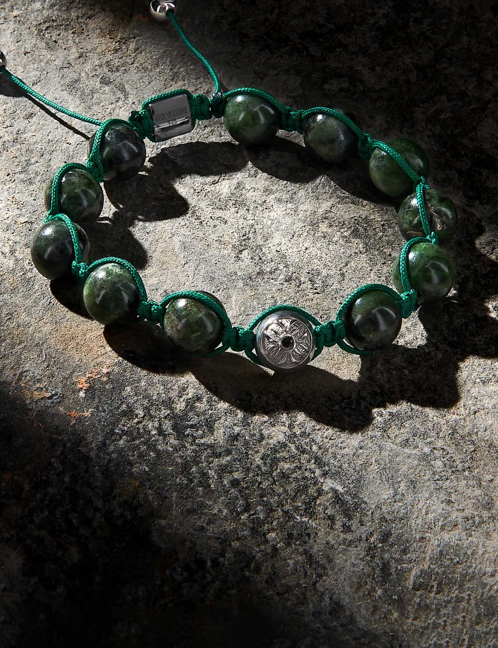 Green Natural Stone and Solid Silver Bracelet