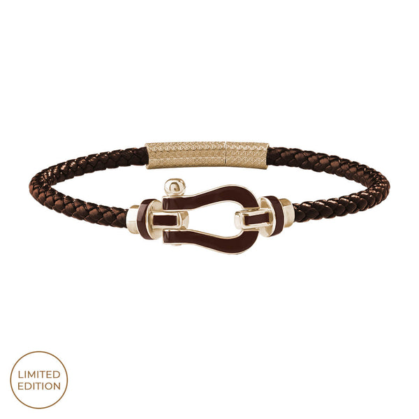 Atolyestone Brown Enamel Leather Bracelet in 925 Sterling Silver