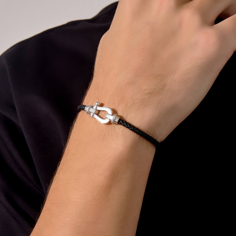 Atolyestone Buckle Leather Bracelet in 925 Sterling Silver